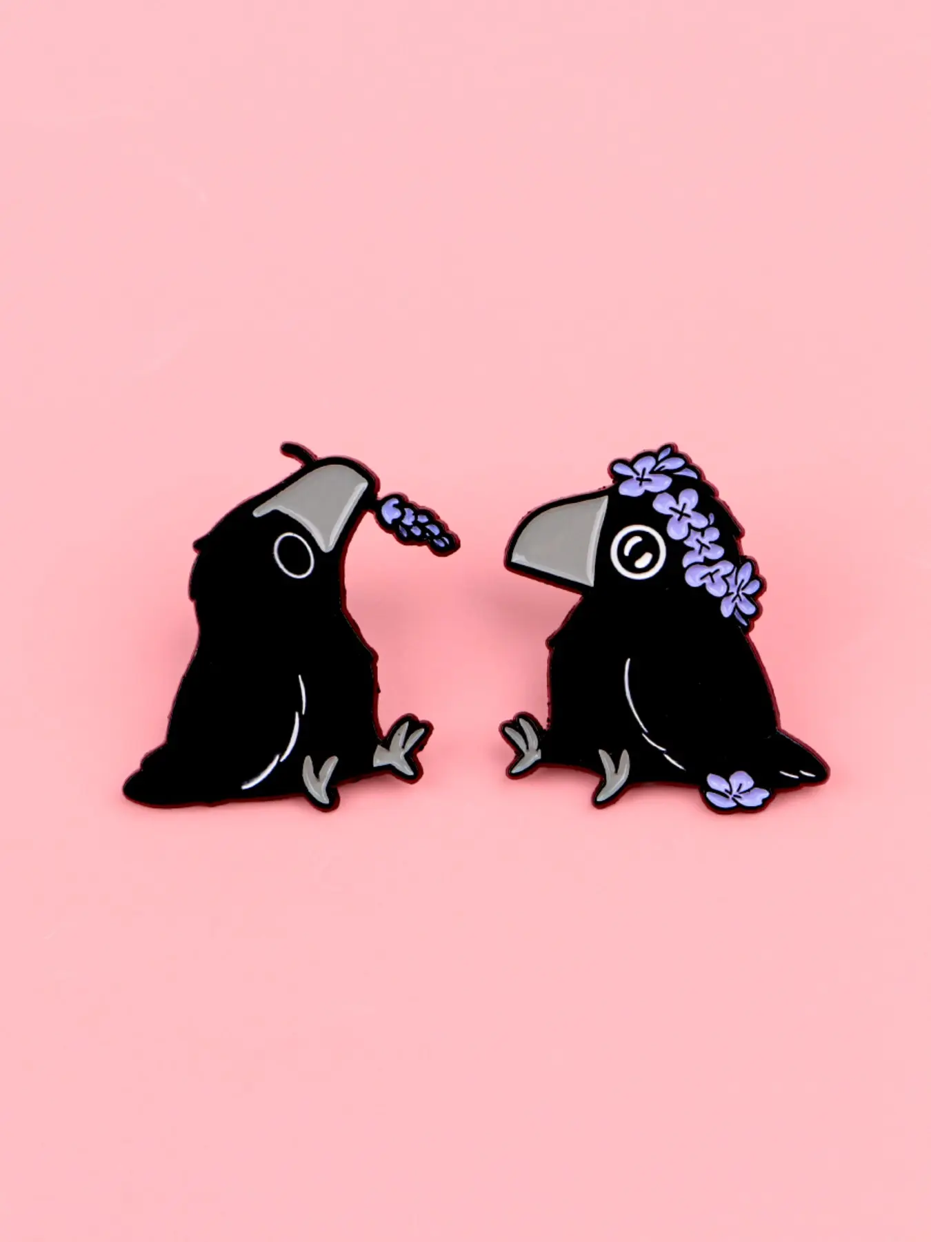 2pcs/set Cute Animal Design Zinc Alloy Brooches, Fashion Lapel Pin, Floral Crow Enamel Durable Metal Pins, Drop Set Pins, Perfect for Backpacks, Briefcases, Clothing Couple Accessories