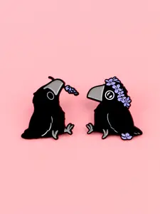 2pcs/set Cute Animal Design Zinc Alloy Brooches, Lapel Brooch, Floral Crow Enamel Durable Metal Pins, Drop Set Pins, Perfect for Backpacks, Briefcases, Clothing Couple Accessories