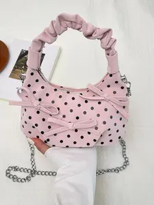 Korean-style simple and sweet small bow handbag, casual and fashionable polka dot cute crossbody bag