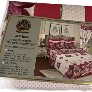 Papapiyay 2800 Series 100% Cotton Touch Extra Soft King & Cal King Bedsheets with Fitted Sheet Pillow Cases and Window Curtain