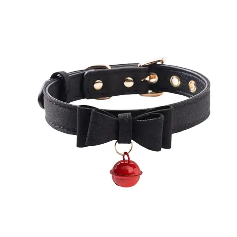 CHICCHOK Miss Belle Women's Durable Leather Choker, Cute Bow Tie with Bell, Bone-Shaped Pendant Necklace for Daily Wear, Fashion Jewelry Gift