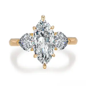 18-K lab-grown diamond, 3 ct, VVS2–E, six-prong marquise cut lab-grown diamond ring. IGI certification, light luxury premium feel, versatile for everyday wear, suitable for engagement and proposal. APYFR0210-Y.