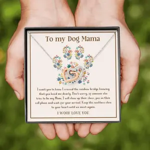 Personalized To My Dog Mama Necklace Gift, Dog Memorial Necklace, Loss of Dog Gift, Dog Loss Gift, Pet Sympathy Gift, Rainbow Bridge Dog, Two Hearts.