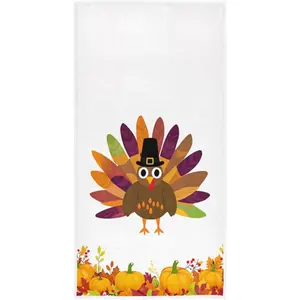 Thanksgiving Turkey Pumpkin Hand Towels 16x30 in Autumn Harvest Maple Leaf Ultra Soft Highly Absorbent Towel for Kitchen Bathroom Guest Dish Home Decorations