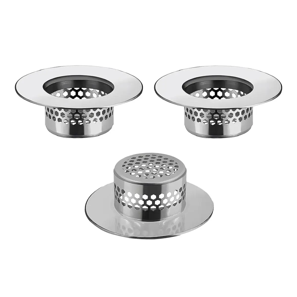 Stainless Steel Drain Hair Catcher 3-Piece Value Pack - Bathtub Drain Cover, Bathroom Sink Strainer for Bathtub, Laundry Utility Sink
