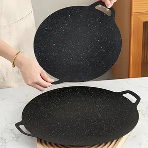 Korean-Style Barbecue Grill Pan, Multi-Purpose Round Pan for Steak, Fried Rice, Flatbread, Non-Stick, Low Smoke, Versatile Use for Gas & Induction Cooktops, Nonstick Grill Pan
