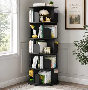 Homieasy 5 Tiers Rotating Bookshelf, 360 Display Wood Spinning Bookshelf Tower, Floor Standing Bookcase Storage Rack, Revolving Bookcase Corner Bookshelf for Small Space, Bedroom, Study Room
