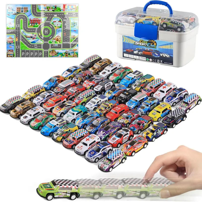 50 Pcs Unisex Pull Back Mini Race Car Model Kids Toys Bulk Set - Durable for Repeat Play, Rainy Day Activities, Carnival Prizes, Boy Classroom Rewards, Halloween Gifts, Christmas Stocking Stuffers for 3 and Up