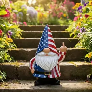 Funny Naughty Middle Finger Gnome Resin Decor, Garden Gnomes, Usa Flag Patriotic Statue, 4th of July Party Ornament, Desk Decoration