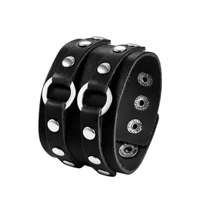 OIDEA Wide Leather Cuff Bracelet for Men, Braided Studded Adjustable Wrap Bracelet, Punk Gothic Biker Rocker Wristband Gift