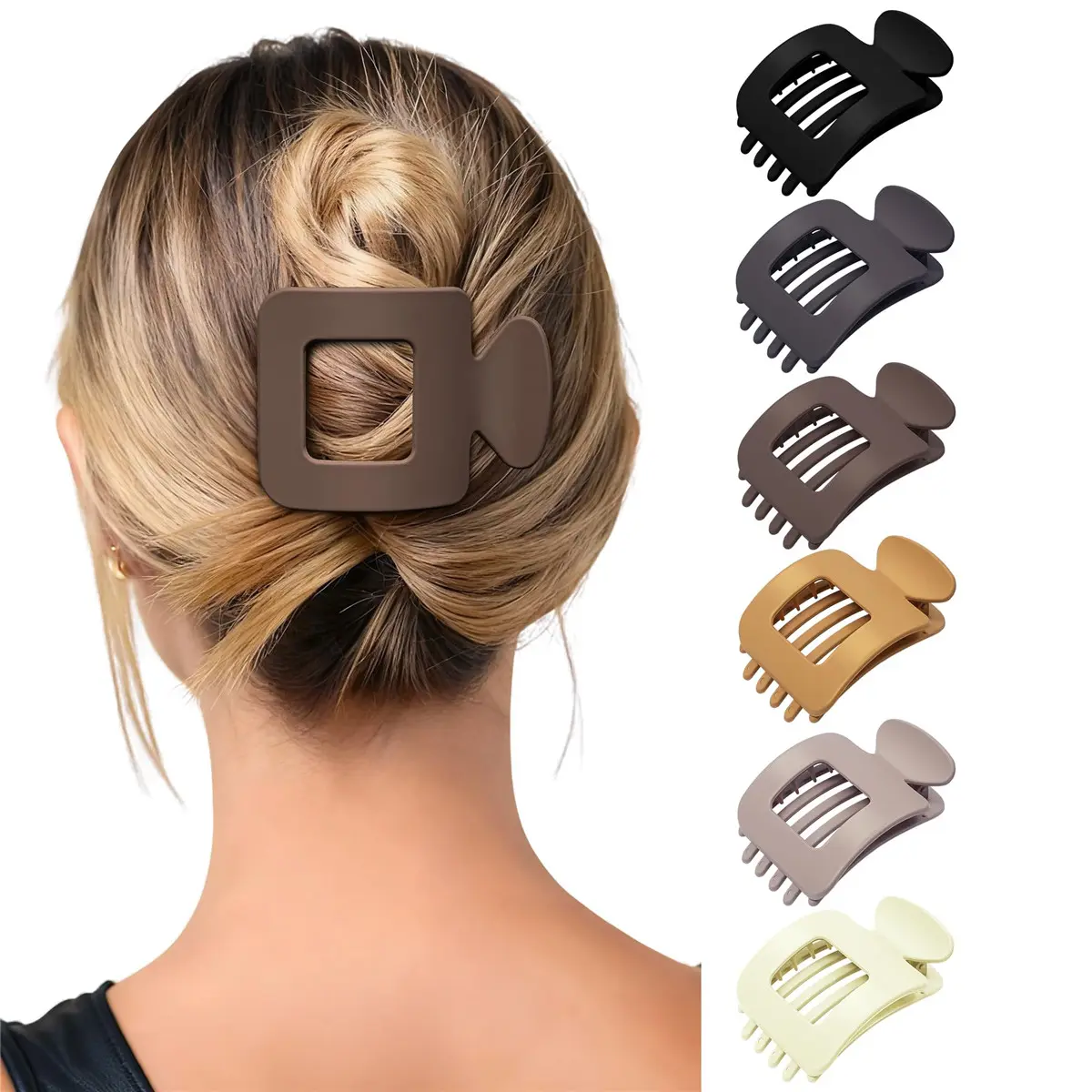 6 Pack Flat Square Claw Clips for Women 3.94" Nonslip Large French Duckbill Lay Flat Hair Clips Strong Hold Flat Hairclips for Lying Down Yoga Driving