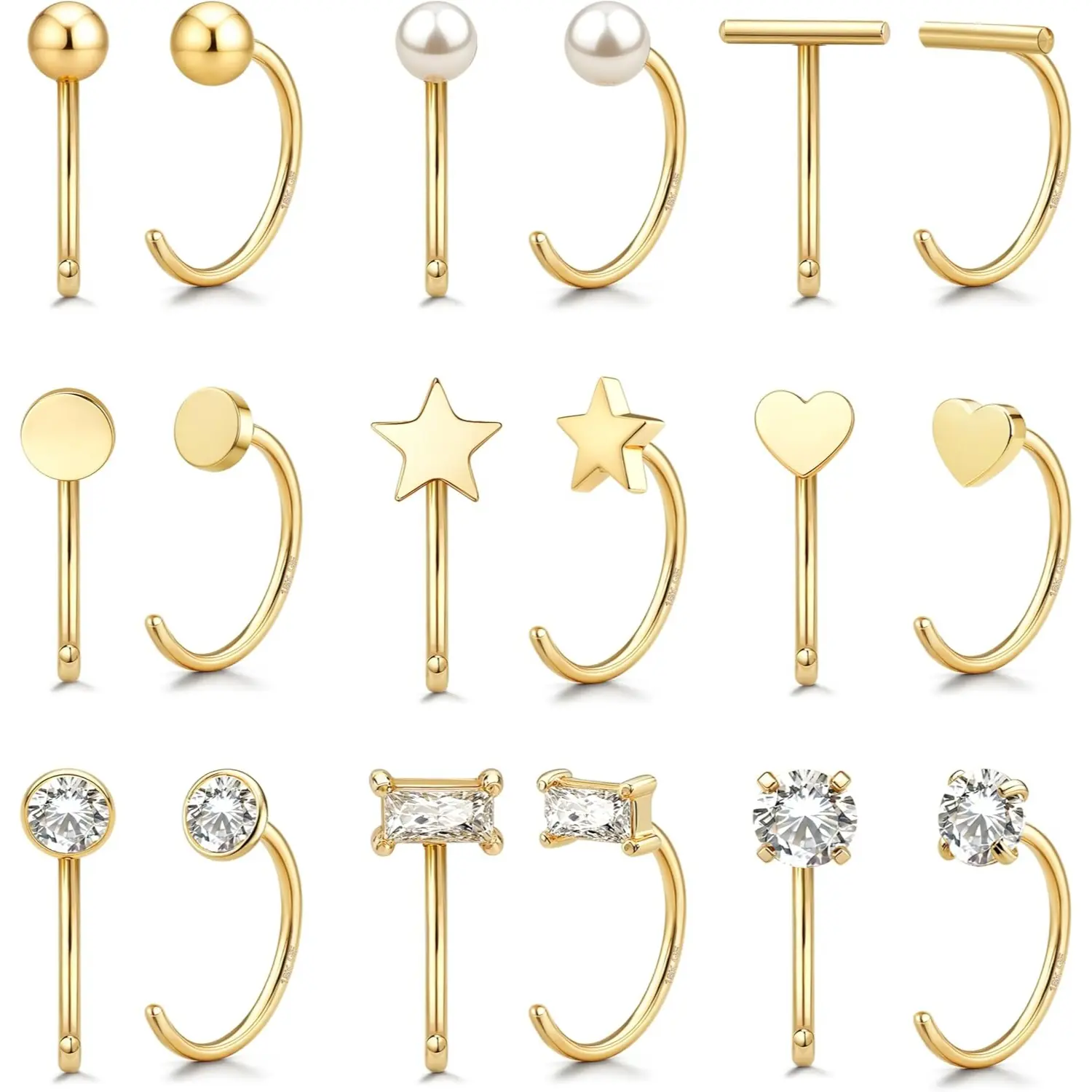 GEMQUEEN 9 Pairs 14K Gold Stay-Close Huggie Earrings - Hypoallergenic 316L Stainless Steel Backless Hoop Set for Sensitive Ears & Sleeping (Nap Earrings) DealsForYouDays