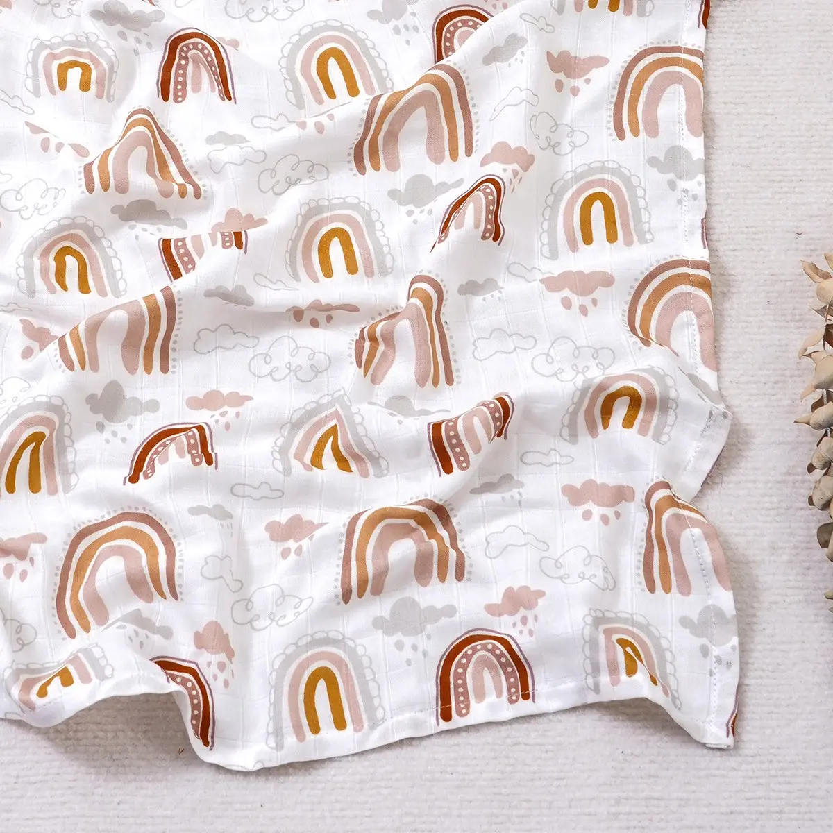 Rainbow Print Baby Muslin Swaddle Blanket, Soft Comfortable Breathable Gauze Baby Wrap Blanket, Newborn Baby Bedding, Gentle Soft Bedding, Baby Essentials, Baby Swaddling