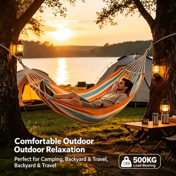 ️Perfect Lazy‑Day Hammock! Urban Wave Portable Single Hammock for Camping, Backyard & Patio | 500 LBS Heavy‑Duty Canvas, Easy Setup, Anti‑tip Safe Swing Bed for Outdoor Relaxation