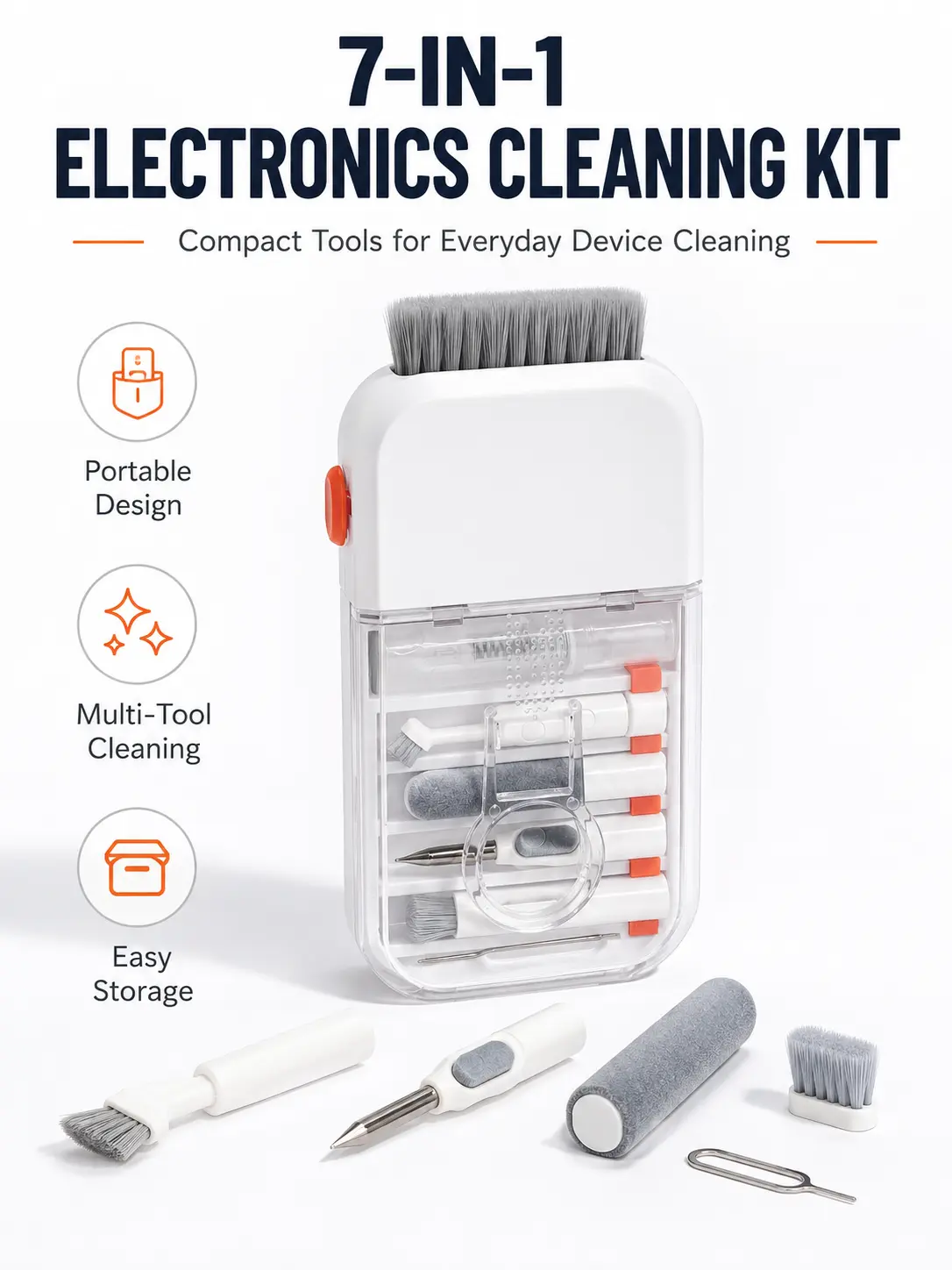 Portable Electronics Cleaning Kit for Earbuds, Keyboard, Phone Screen, Laptop, Camera Lens & Charging Port, Multi-Tool Dust Cleaner