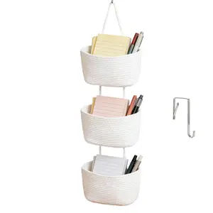 Hanging Over the Door Organizer, 3-Tier Woven Cotton Basket, Wall-Mounted Storage Bag, Decorative Nursery Baskets target baskets black box covered wax room burr baskets shelf storage basket small woven basket small storage basket Flower Easter