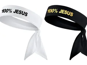 2 Pack: 100% Jesus Headband - 100 Percent Jesus Sports Head Tie Headband Soccer Fútbol Football White Black Gold Athletics Fitness Stretch Sweatband Ninja Tie Bandana - B3 U ATHLETICS
