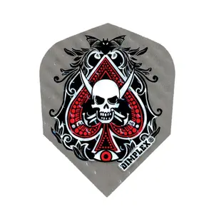 Darts Standard Skull-Spade Flights, Dimplex Logo Design, Skull and Cat Illustrations on Black Background