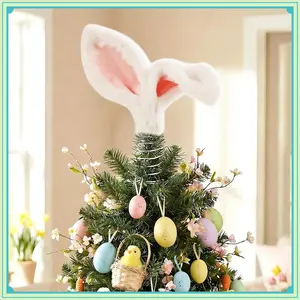 Easter Day Tree Topper, Pink Bunny Ears with Metal Base, Cute Bunny Spring Tree Topper Ornaments for Easter Home Holiday Party Supplies Decor