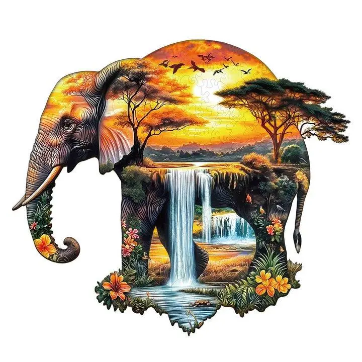 African Elephant Wooden Jigsaw Puzzle - Brain Teaser Puzzles for Focus Enhancement, Smartness-Building Wooden Jigsaws, Puzzle Wooden Jigsaws