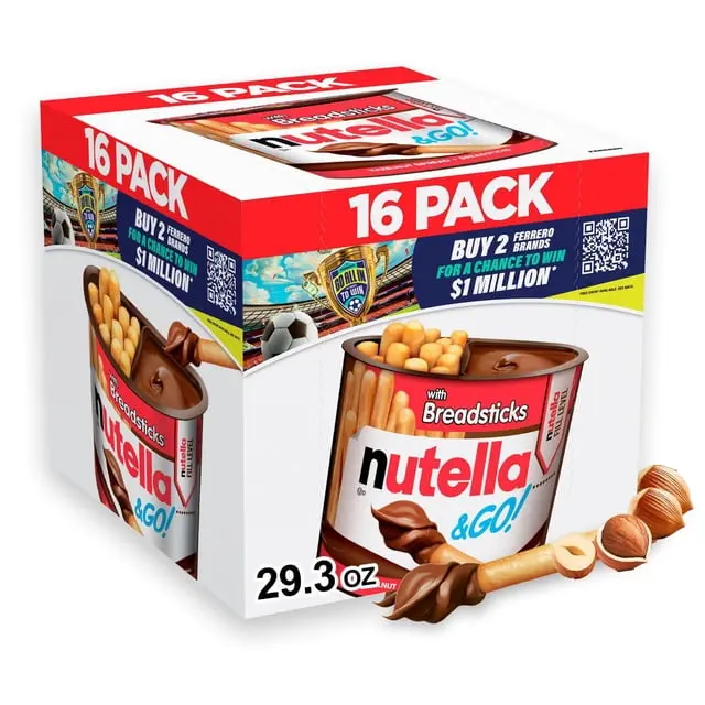 Nutella & GO! Hazelnut and Cocoa Spread + Breadsticks, 1.8 oz., 16 pk. Nutella & GO! Hazelnut and Cocoa Spread + Breadsticks, 1.8 oz., 16 pk.