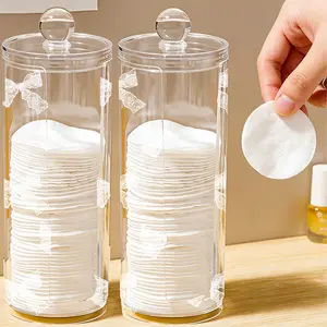 Bow Pattern Transparent Cotton Pad Box, Cylindrical Large Capacity Storage Organizer Container, Washable & Easy to Clean, Ideal for Beauty Tools