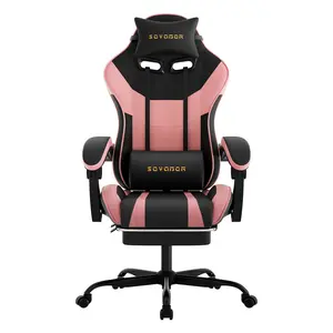 Pink and Black Gaming Chair, Dual-Purpose Gaming and Office Chair, Reclining Ergonomic Chair with Footrest, Padded with Lumbar Support, Durable PU Leather, Adjustable Armrests, SGS-Certified Gas Lift, Silent Casters, Height-Adjustable Computer Chair