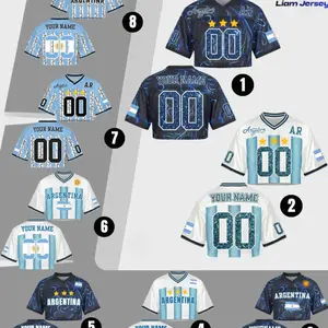 Custom Argentina Jersey for Women, Personalized Glitter Printed Name Number Mesh Crop Top Fans Shirt, Argentina Soccer Jersey 2026