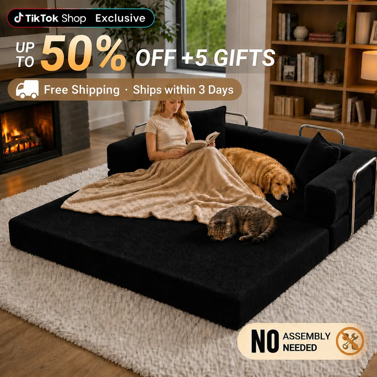 31.5"/53"/59"/79" Convertible Compressed Corduroy Folding Cloud Sofa Bed, Modern Boneless Pull Out Sleeper Sofa Couch, 5 in 1 Portable Lazy Floor Lounge Chair, No Assembly Required