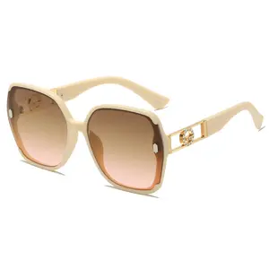 Luxury Women's Unisex Full Rim PC Sunglasses, UV400 Protective, Lightweight Lenses, Fashionable with Gold Accents for Outdoor, Beach Use