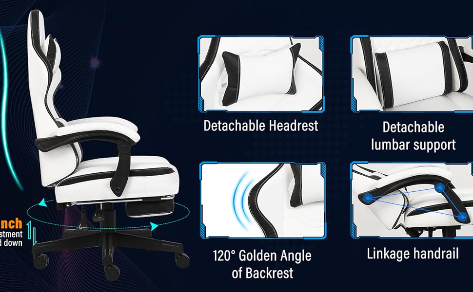 AnyGod  Office Gaming Chair , Computer Office Chair with Footrest, Linkage Armrests and Lumbar Support, High Back Ergonomic Gamer Chairs for Adults