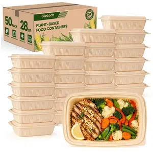 100 Piece (50 Pack) Meal Prep Containers with Lids, 28 oz Cornstarch Food Storage Containers Plant-based Lunch Box for Salad, BPA Free Plastic Take Out Containers Microwave and Freezer Safe