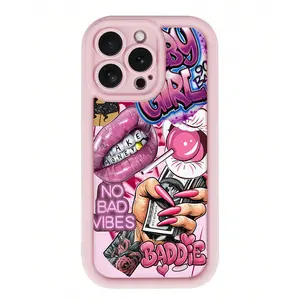 Phone Case: Pink Lips and Dollar Bill Print TPU Full-coverage Protective Case, Suitable for iPhone 17, 16e, 16, 15, 14, 13, 12, 11, Mini, Pro, Max, Air, X, XR, XS Max, 8, 7 Plus. Anti-drop Back Cover, Smartphone Protective Case, Daily Use Case