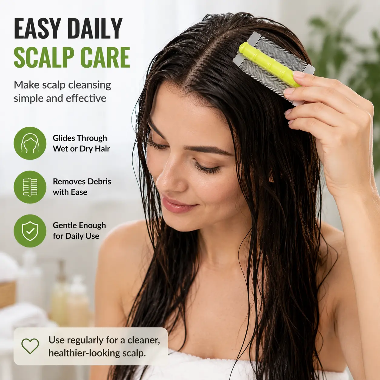 3 Pack Fine Tooth Lice Comb, Double Sided Nit Removal Comb with Bamboo Handle, Scalp Cleaning Comb for Adults & Kids