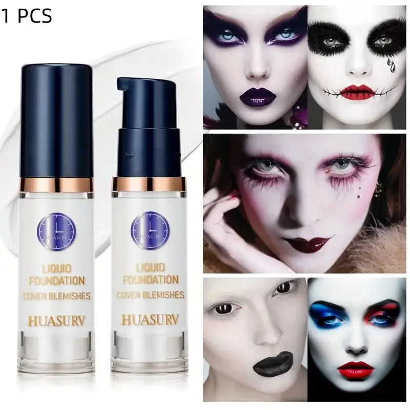 Matte white liquid concealer foundation - invisible coverage, long-lasting and easy to remove, special effect makeup, perfect for Halloween, Gothic looks, clown makeup, vampire makeup, cosplay, parties, stage performances, and everyday use