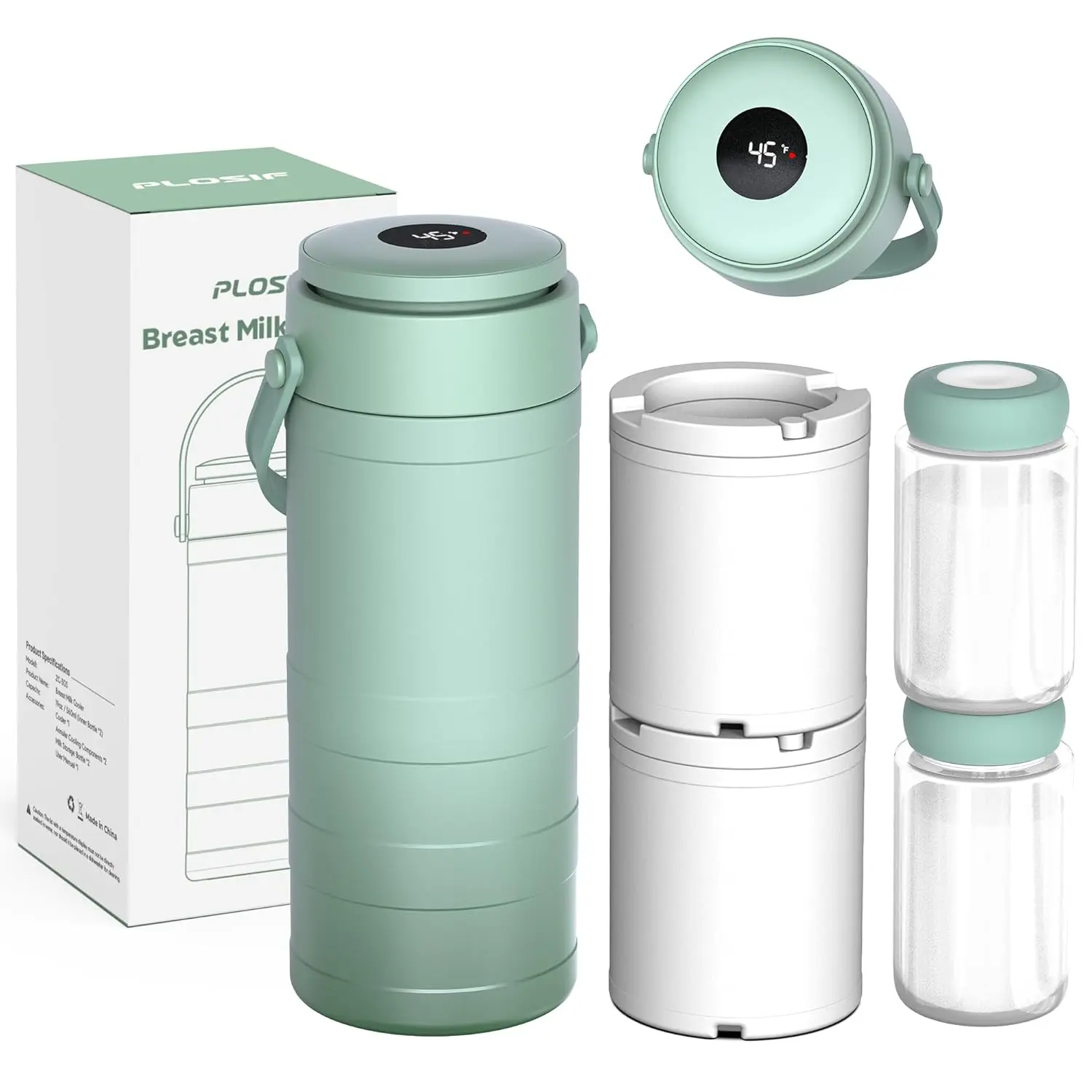 Outdoor Portable Breast Milk Cooler with 2 BPA-free Bottles, Temperature display and 360° All-around Cooling to Keep Milk Fresh for 24 hours, 22oz Large Capacity Breast Milk Cooler for Storing Breast Milk
