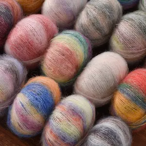 10 Skeins Gradient Mohair Silk Yarn - Rainbow Hand Knitting Wool for Scarf Hat Shawl, Luxury Chunky DIY Craft Supply,