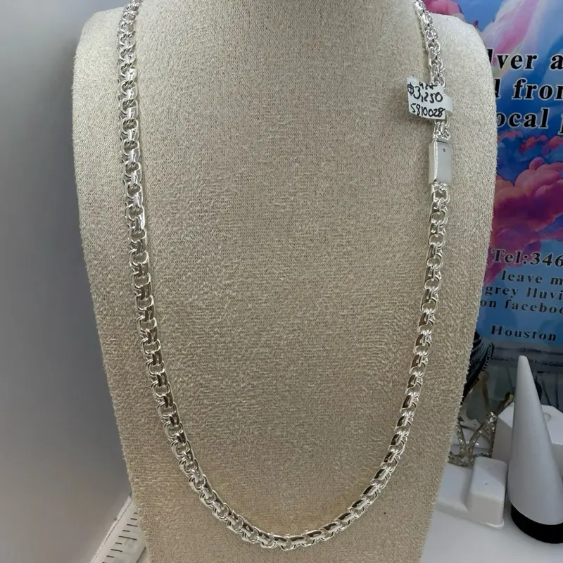925 sterling silver 28” inch chain 6.5mm solid Mexican chino link chain high quality solid hand made )) cadena tejido chino 28” inches es solido 6.5mm de grosor es solido