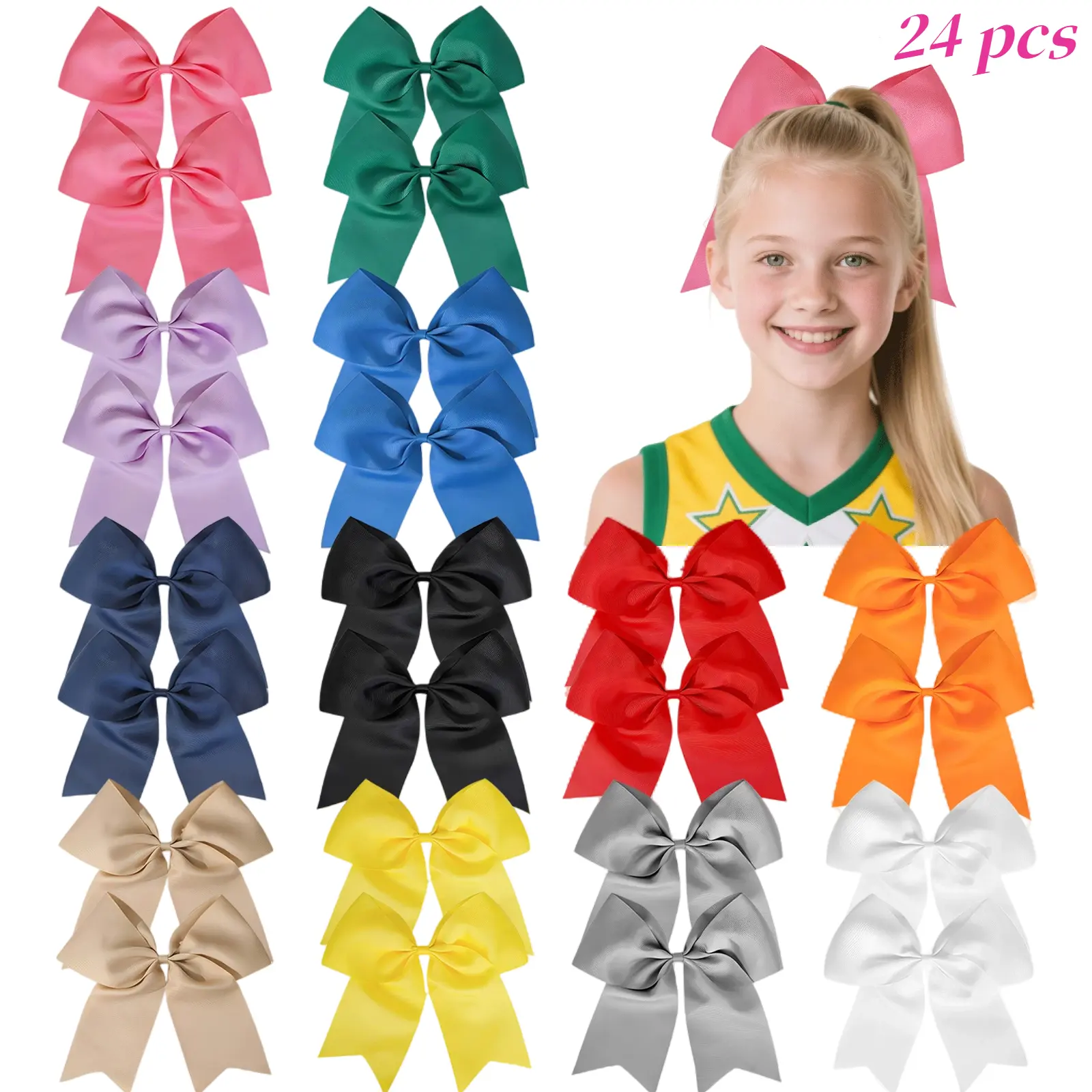 JoyBowie 24-Piece 8-in Cheerleader Hair Accessories Sets, Stylish Versatile Barrettes Hair Clips for Girls, Ideal for Everyday Wear & Summer Gifts, Holidays, 24Pcs-Mixed Colors, Cute, Fashion, Hair Clip/Hair Pin