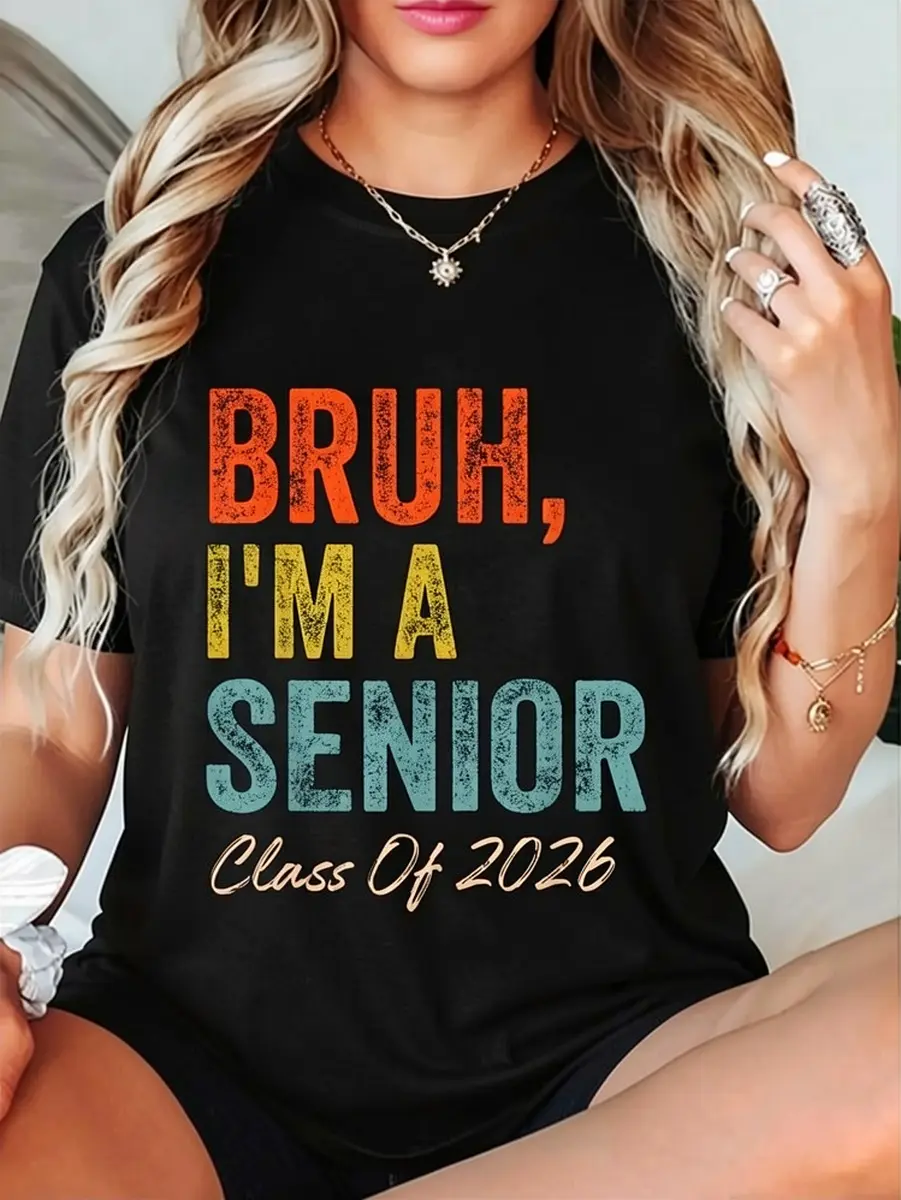 Men's 100% Cotton Casual Short-Sleeve Sporty Customized T-Shirt, Class Of 2026 Senior Graduation Apparel
