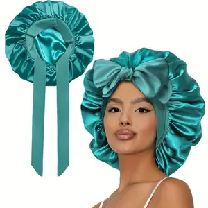 Double Layer Satin Cap, Soft Breathable Hair Roll Cap, Adjustable Night Sleep Cap, Pure Color Silk-Like Sleeping Hat Wide Brim Headscarf, Hair Bonnet