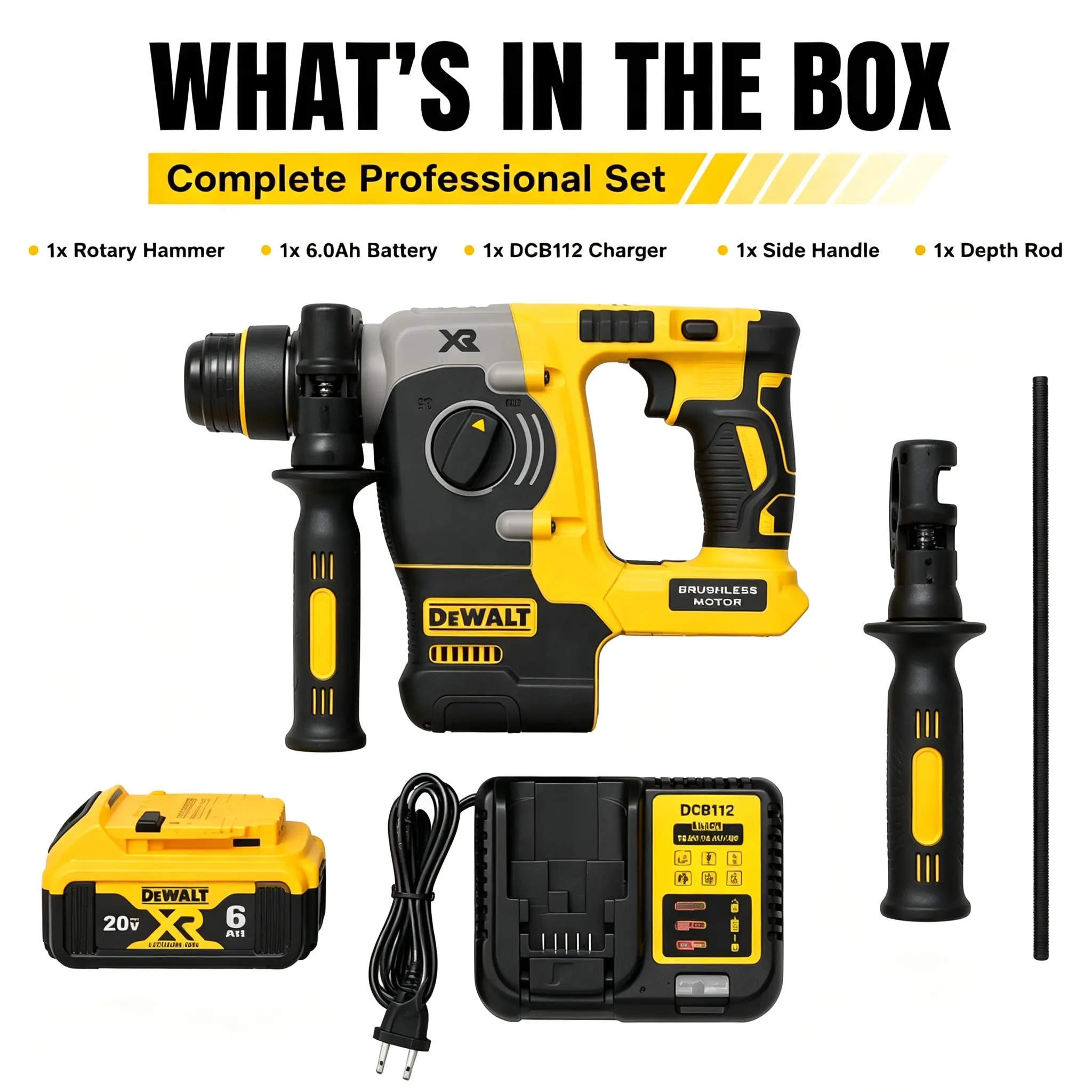 DEWALT 20V MAX XR Brushless SDS Plus Rotary Hammer (DCH273) Cordless Drill Kit with 5.0Ah XR Batteries, DCB107 Charger, Carry Case - 0-1,100 RPM, 0-4,600 BPM, 2.1j Impact, Electronic Clutch for Tile Removal, Brick Drilling, DIY Maintenance Enthusiasts