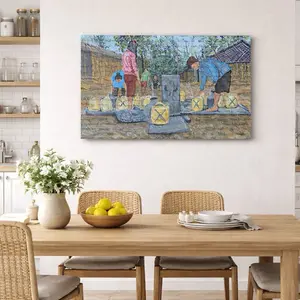 20x33 inches Bhutanese Refugee Camp Painting Printed Art Canvas for Home Decor