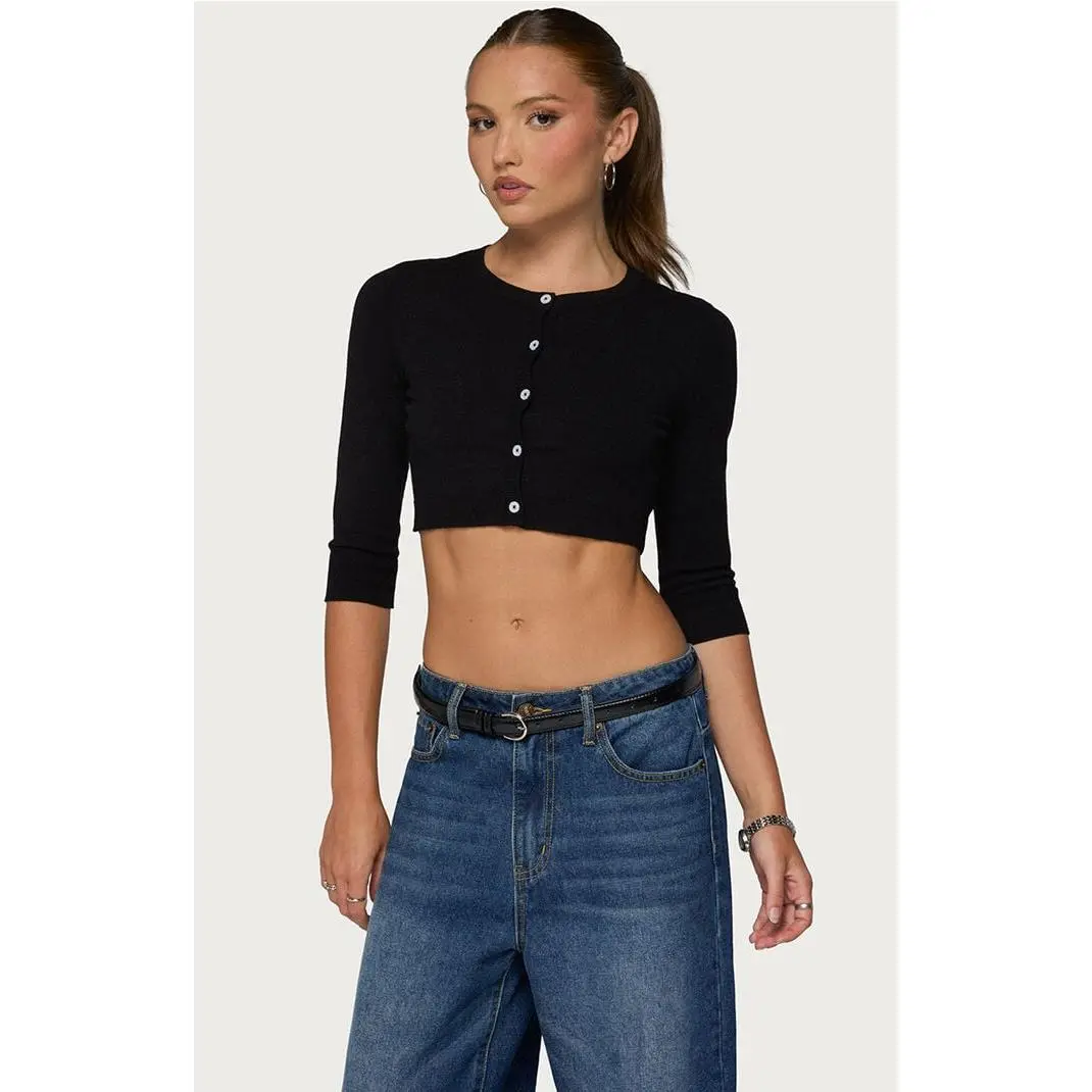 Edikted Women's Gilba Button Up Knit Crop Top