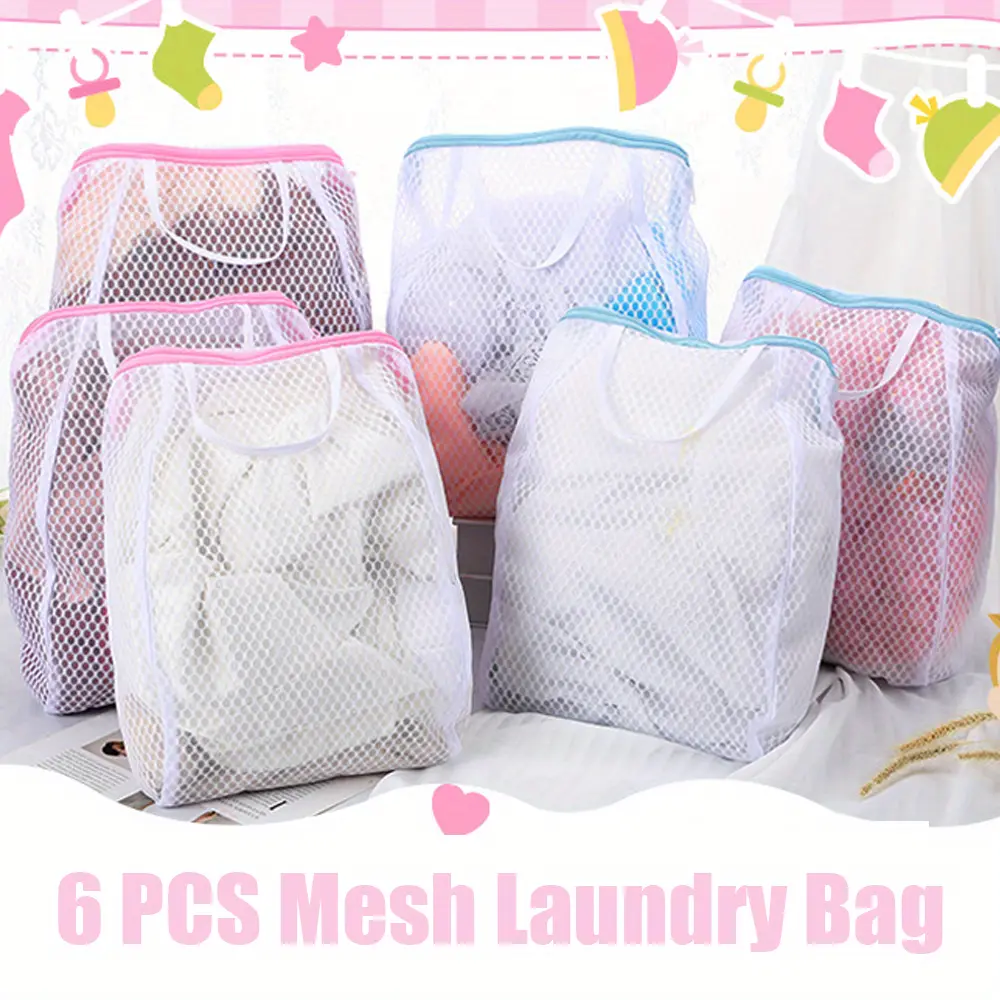6PCS Extra Large Opening,for Washing Lingerie Wash Bag,Socks Bag for Washing Machine Delicate Laundry Bag,with Handle,Pink and Blue Honeycomb Mesh Laundry Bags,for Items Lingerie Travel Garment