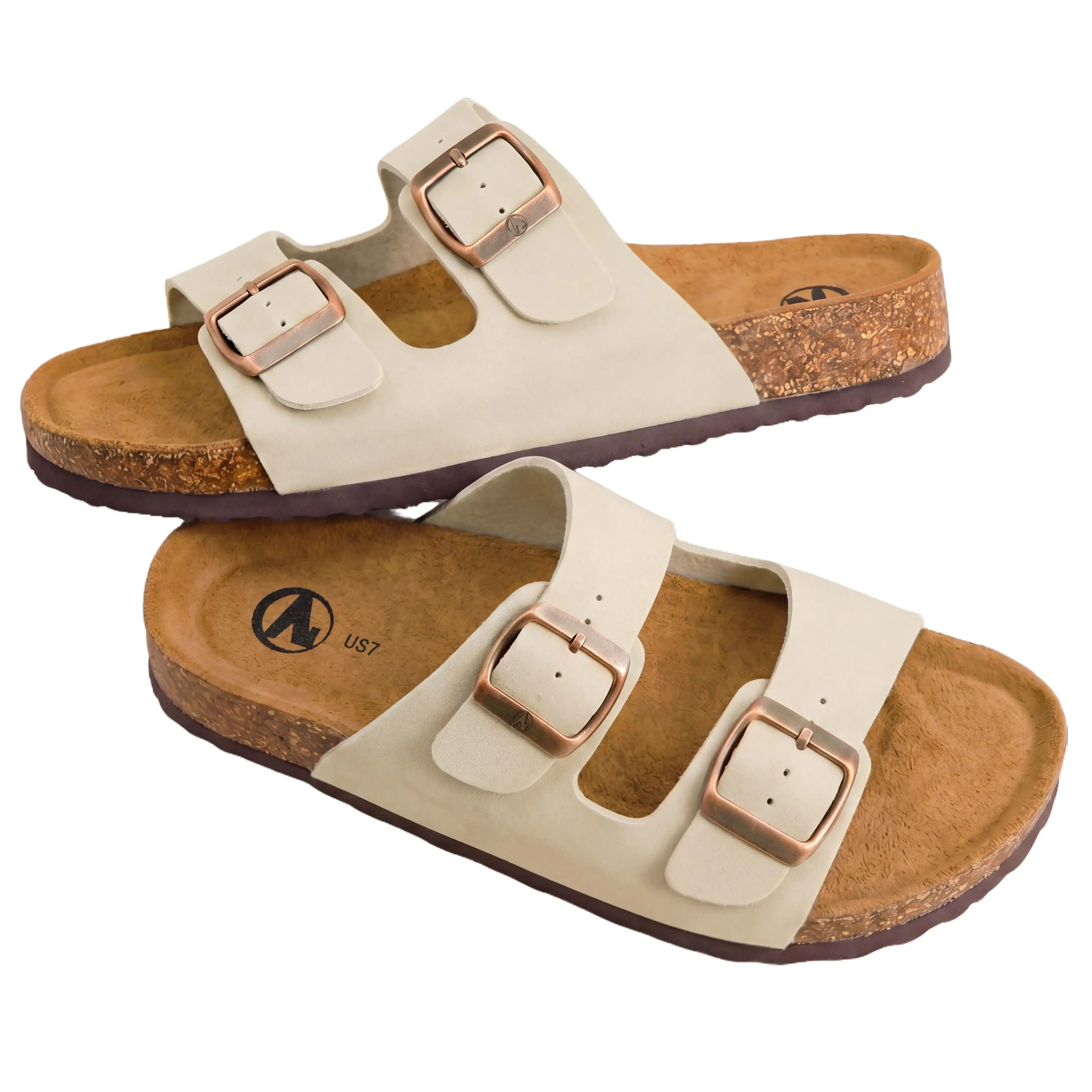 N Women's Sandals, Plain Cork Footbed Wedge Slides with Arch Support & Cloud Comfort, Adjustable Double Buckle for Beach & Walking