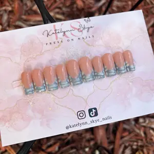 Crocodile French tip blue/grey hand painted long lasting press on nails