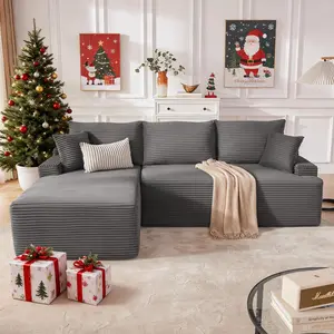【2 packages shipping】Cloud Sectional Couch, Boneless Sofa for Living Room, Modular Sectional Sofa with Deep Seat, Fluffy Comfy Couch with L-Shaped Chaise, No Assembly Required