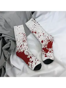 1 Pair Hip Hop Vintage Blood Splatter Crazy Men's compression Socks Unisex Festive Christmas Halloween Street Style Seamless Printed Funny Novelty Happy Crew Sock