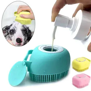 Pet Bath Soap Dispenser Massage Brush, Silicone Massager Shampoo Dispensing Brush with Soft Bristles for Dogs and Cats, Pets Shower Massage Grooming Brush bath brush silicone bristle durable bathing cleaning detachable head Shampoo Massage Brush